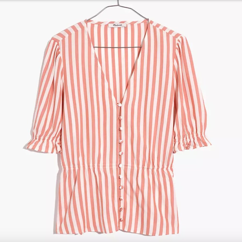 Madewell V-Neck Peplum Popover Top in Stripe